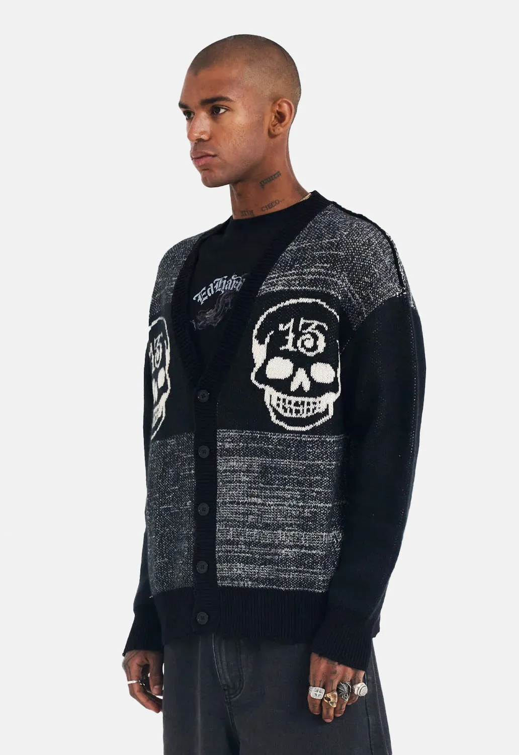 Lucky 13 Skull Knit Cardigan sold by Damaged Society product image thumbnail 3