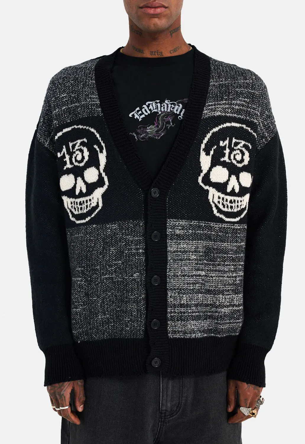 Lucky 13 Skull Knit Cardigan sold by Damaged Society product image thumbnail 4