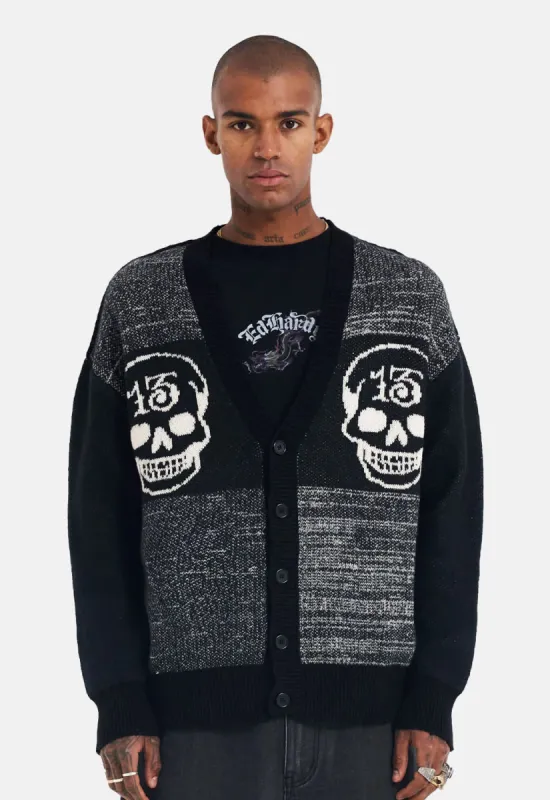 Lucky 13 Skull Knit Cardigan sold by Damaged Society