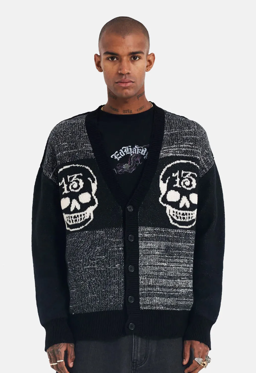 Lucky 13 Skull Knit Cardigan sold by Damaged Society