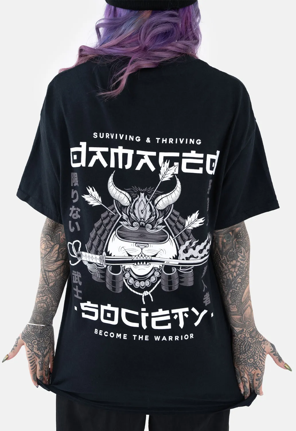 Samurai Kitty T-Shirt sold by Damaged Society product image thumbnail 4