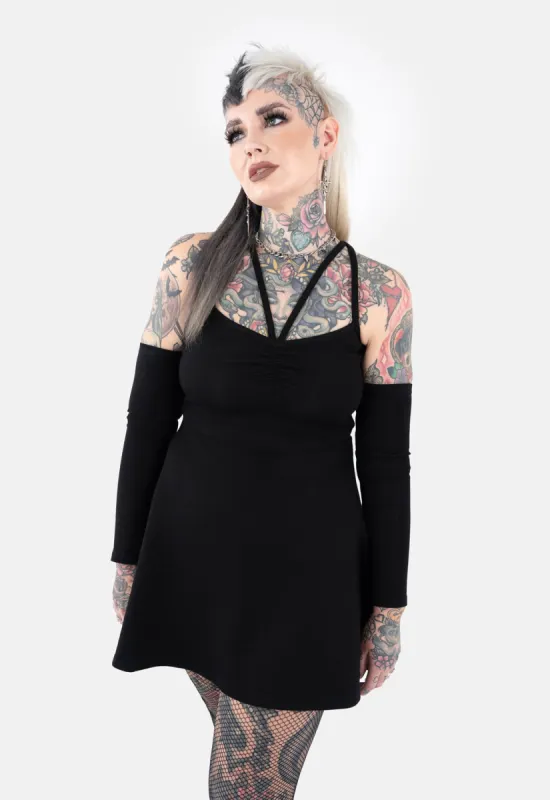 Noir Cross Strap Mini Skater Dress sold by Damaged Society
