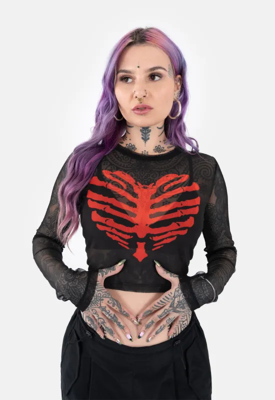 Donnie Mesh Heart Print Top sold by Damaged Society