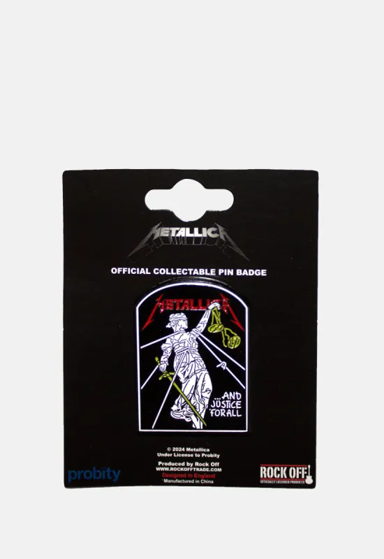 And Justice For All Tombstone Pin Badge made by Damaged Society