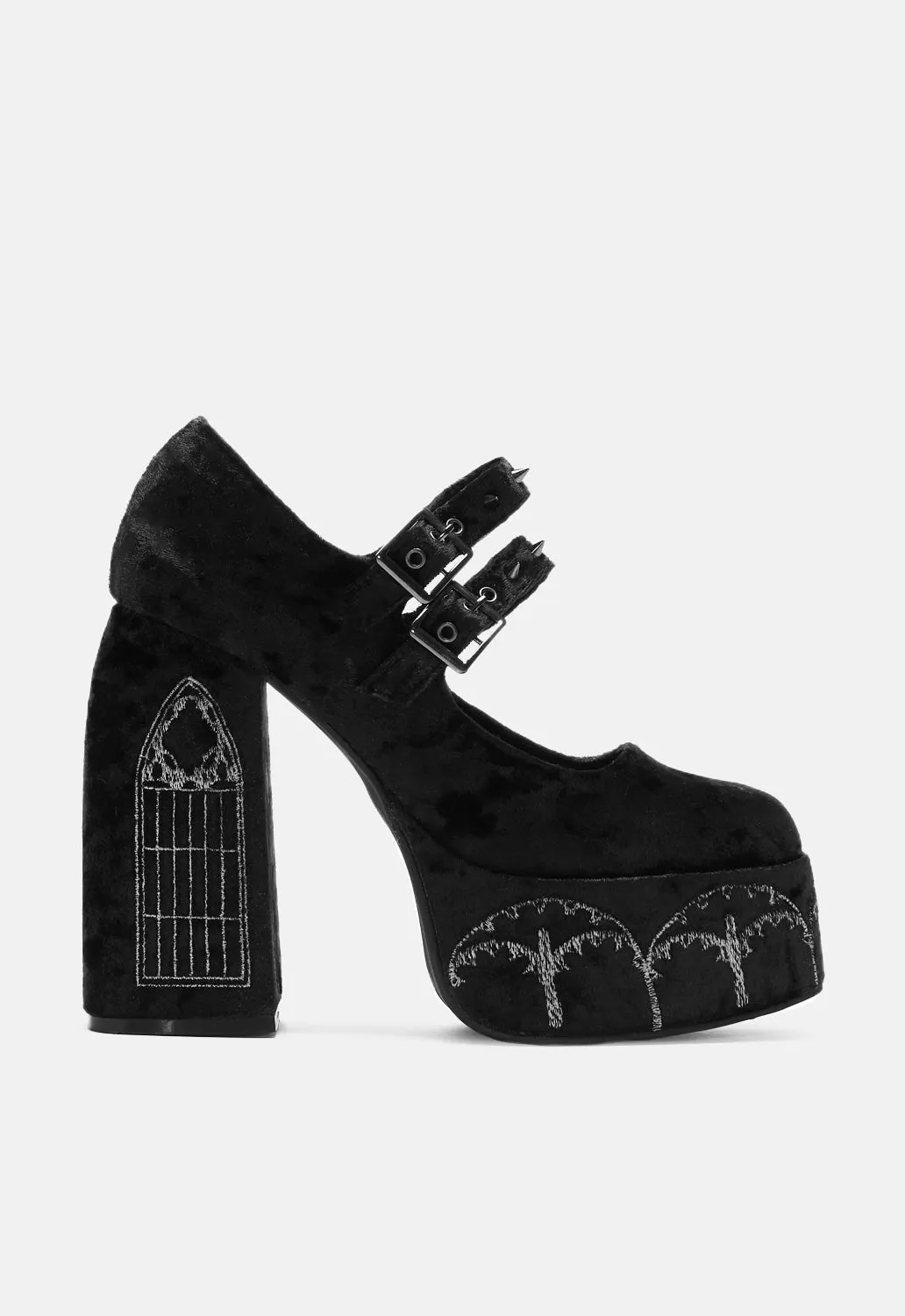 Lady Menace Grunge Crushed Velvet Heels sold by Damaged Society
