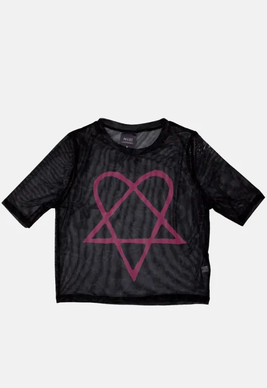 Pink Heartagram Mesh Crop Top sold by Damaged Society