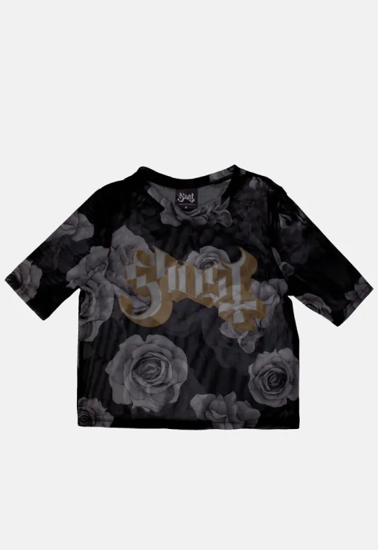 Logo & Roses Mesh Crop Top sold by Damaged Society