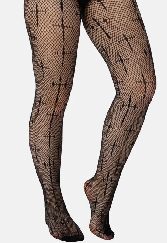 Latin Cross Net Tights sold by Damaged Society