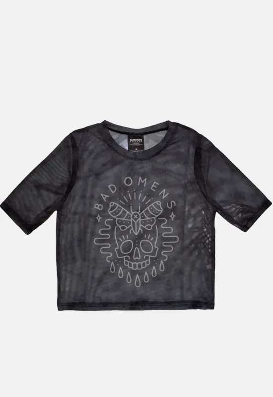 Moth Skull Mesh Crop Top sold by Damaged Society