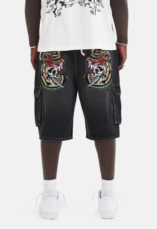 Skull Dagger Snake Denim Jorts sold by Damaged Society