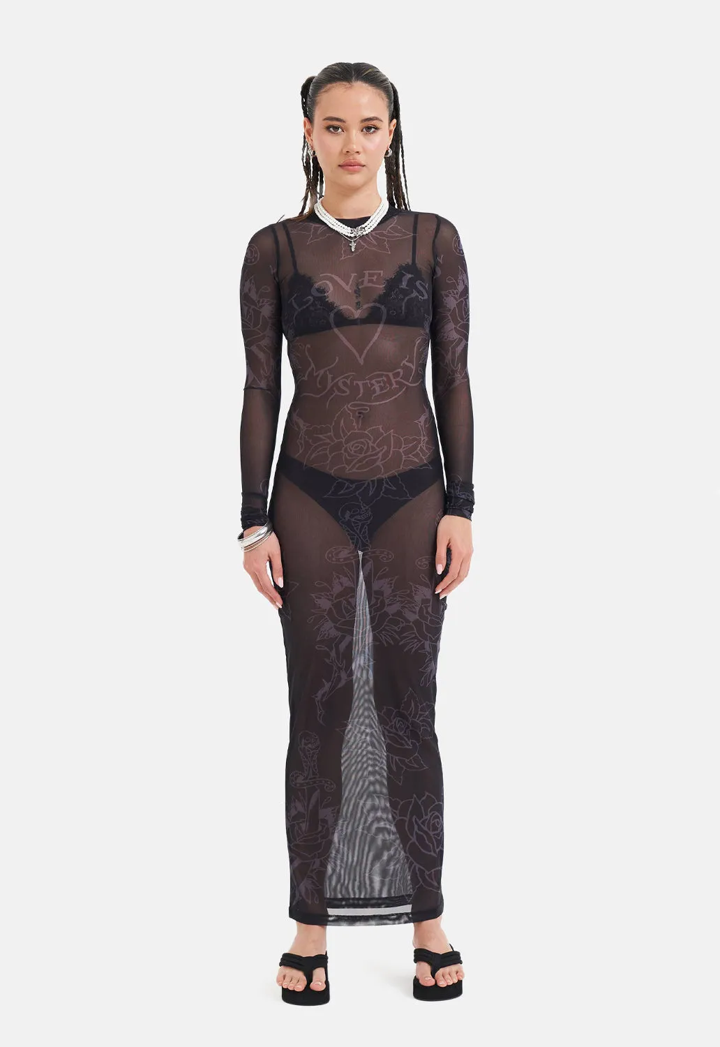Love Is Mystery Mesh Dress sold by Damaged Society