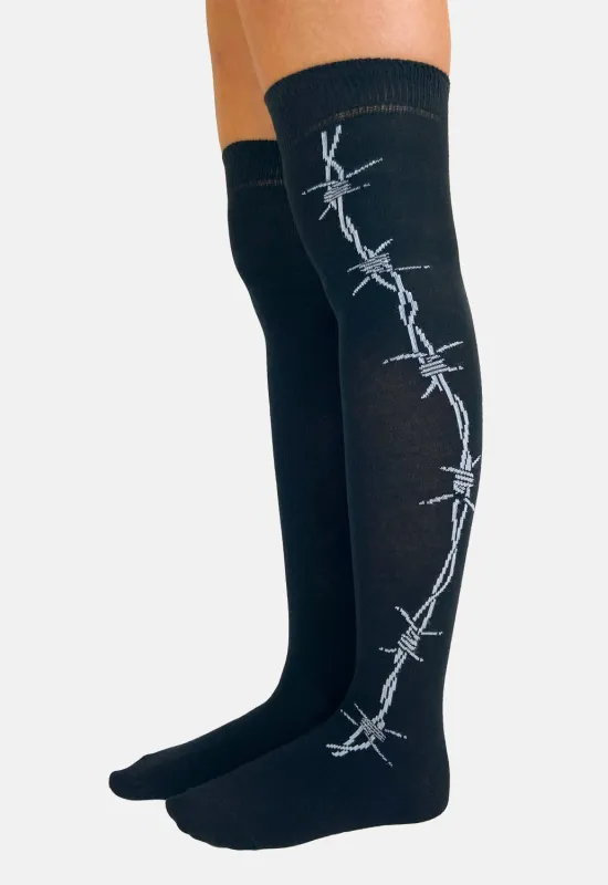 Barbed Wire Over The Knee Socks sold by Damaged Society