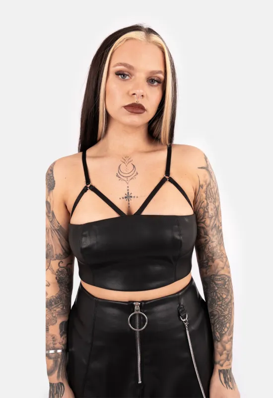 Morgana Strap Cropped PU Top sold by Damaged Society