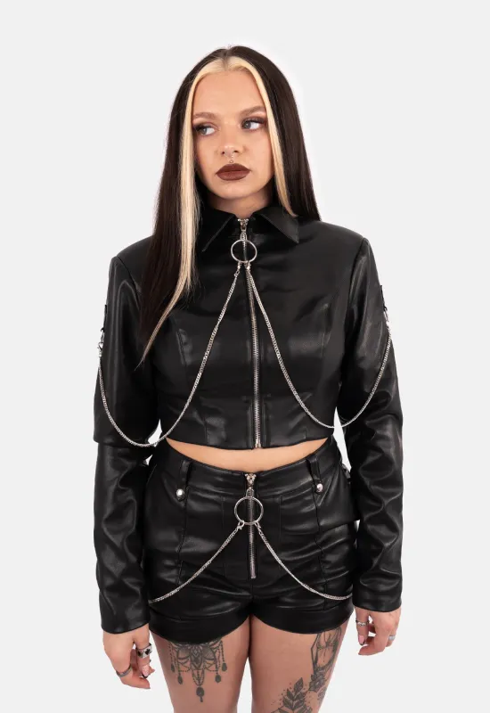 Adela Zip Front Crop PU Jacket sold by Damaged Society