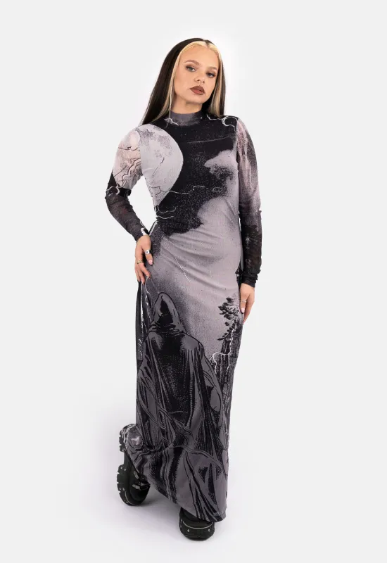 Ursula Printed Mesh Maxi Dress sold by Damaged Society