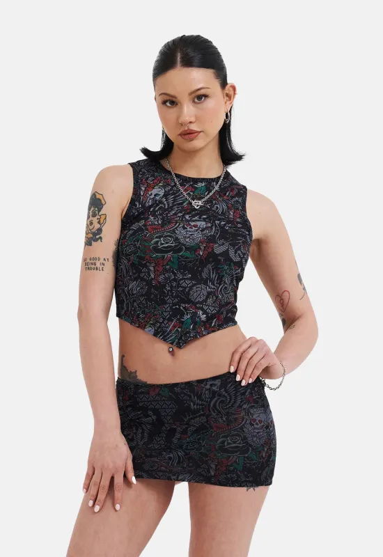 Dragon Tied Back Mesh Vest Top sold by Damaged Society
