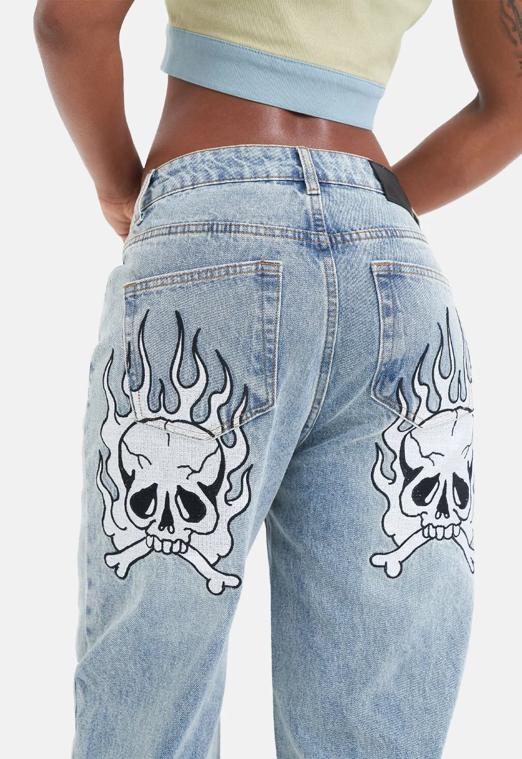 Flaming Skull Relax Denim Jeans sold by Damaged Society product image thumbnail 4