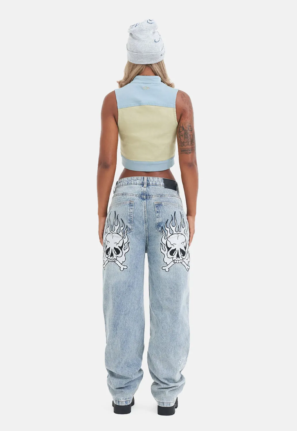 Flaming Skull Relax Denim Jeans sold by Damaged Society product image thumbnail 2