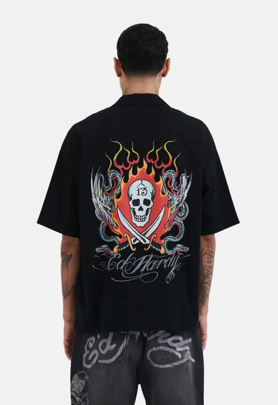 Snake & Skull Flame Camp Shirt sold by Damaged Society