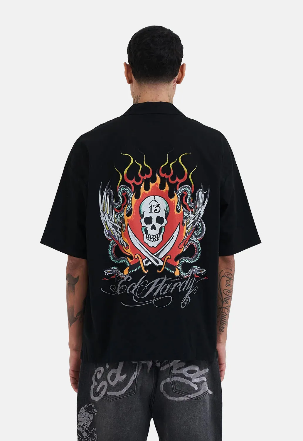 Snake & Skull Flame Camp Shirt sold by Damaged Society