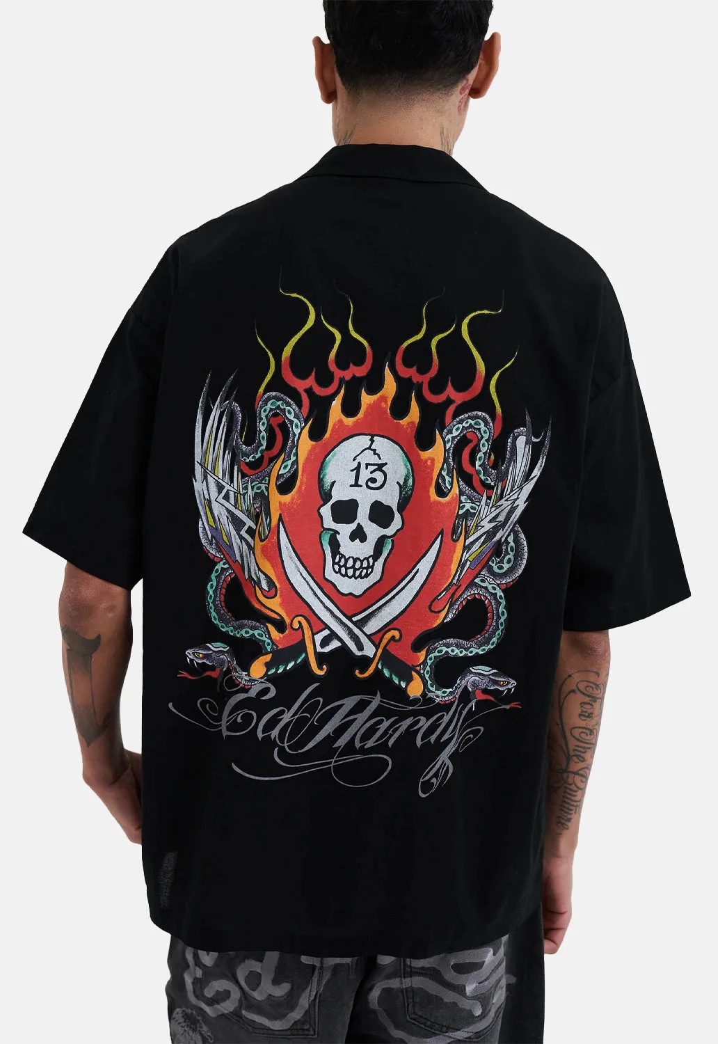Snake & Skull Flame Camp Shirt sold by Damaged Society product image thumbnail 2