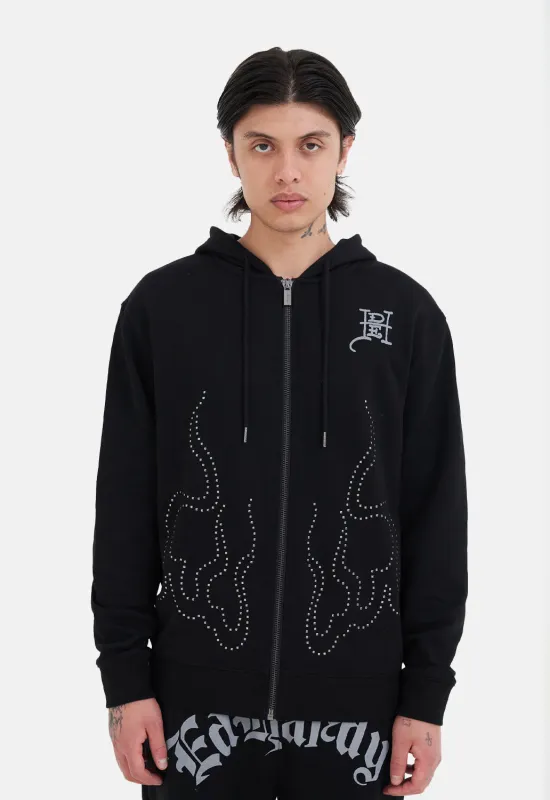 Metal Stud Detail Zip Hoodie sold by Damaged Society