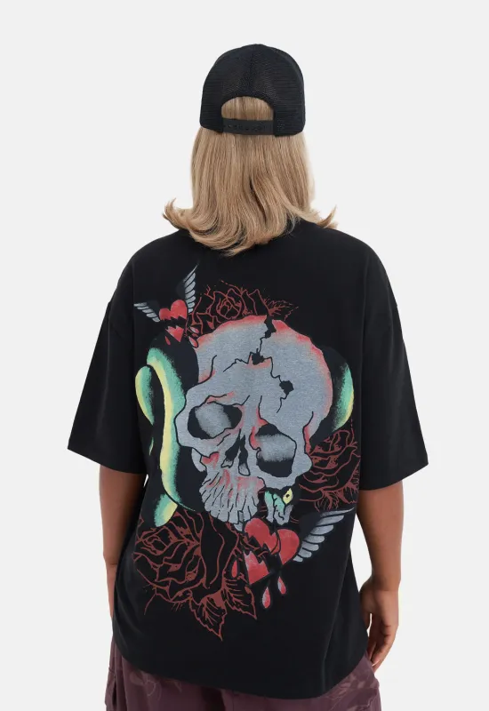 Snake Skull Back Print T-Shirt sold by Damaged Society