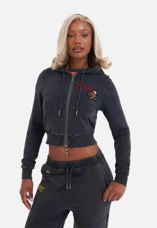 Flaming Tiger Crop Zip Hoodie sold by Damaged Society