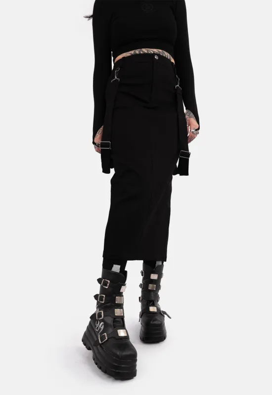 Herne Strap Maxi Denim Skirt sold by Damaged Society