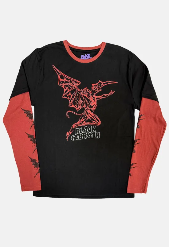 Red Henry Layered Long Sleeved Top sold by Damaged Society