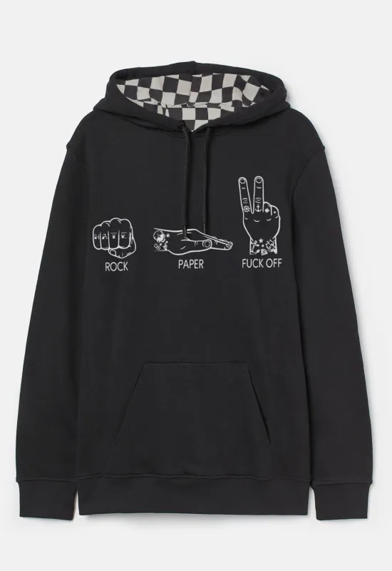 Rock, Paper, Fuck Off Hoodie sold by Damaged Society