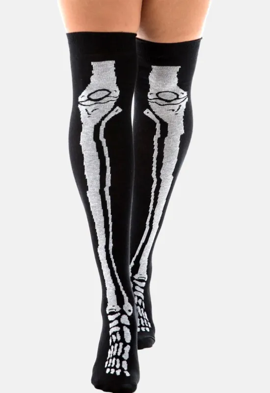 Skeleton Bones Over The Knee Socks sold by Damaged Society