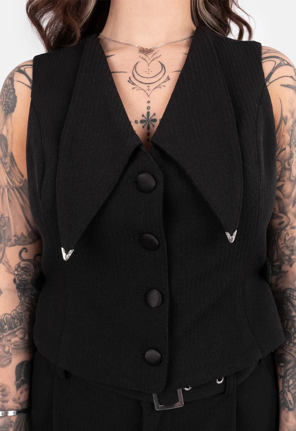Reena Crop Button Up Vest sold by Damaged Society product image thumbnail 3