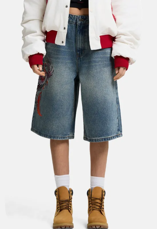 Rising Phoenix Embroidered Jorts made by Damaged Society
