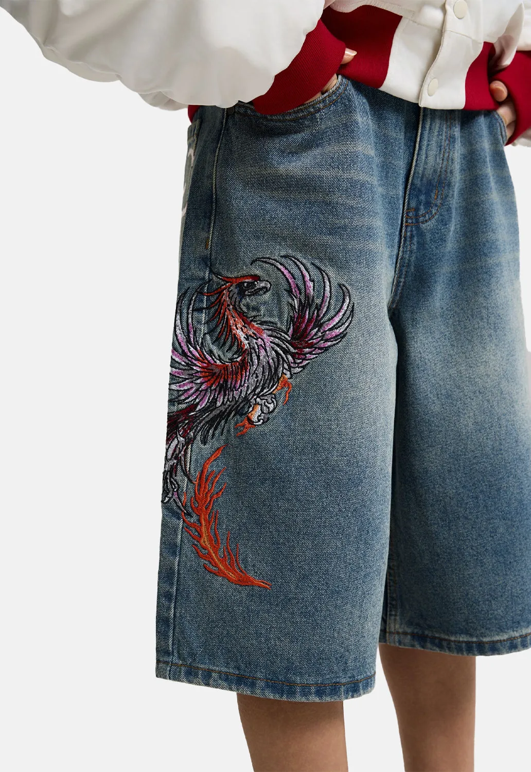 Rising Phoenix Embroidered Jorts sold by Damaged Society product image thumbnail 5