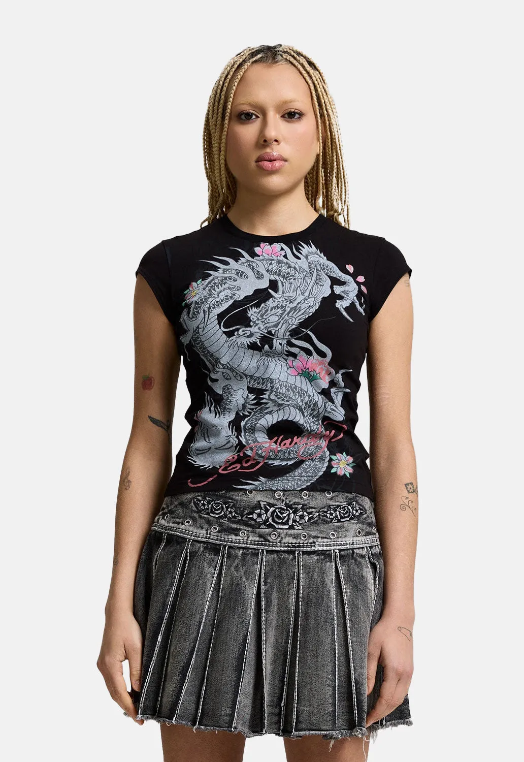 Dragon Floral Cap Sleeve Tee sold by Damaged Society product image thumbnail 2