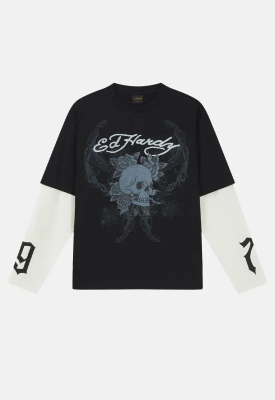 Skull Double Layer Relaxed T-Shirt made by Ed Hardy