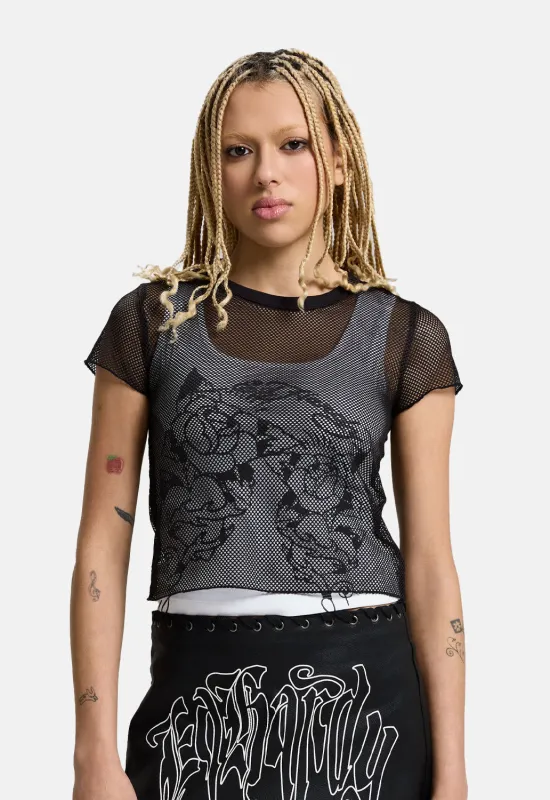 Double Layer Climbing Rose Mesh Tee made by Ed Hardy