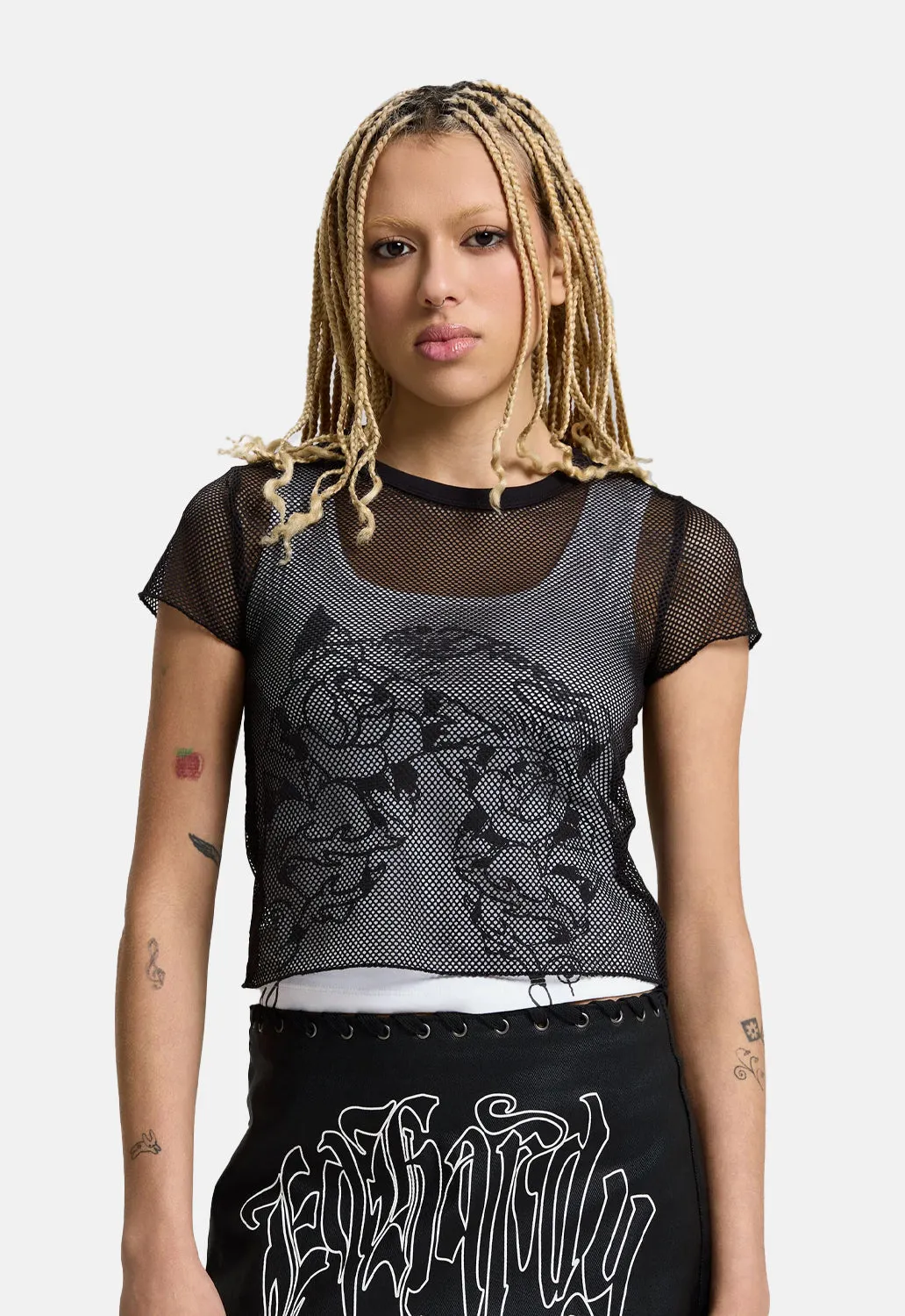 Double Layer Climbing Rose Mesh Tee sold by Damaged Society