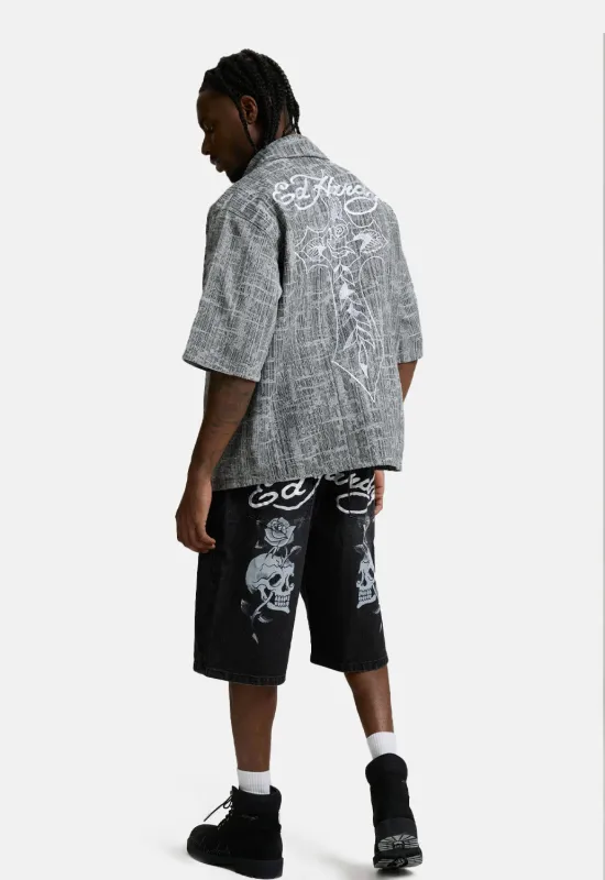 Skull Rose Relaxed Jorts made by Ed Hardy