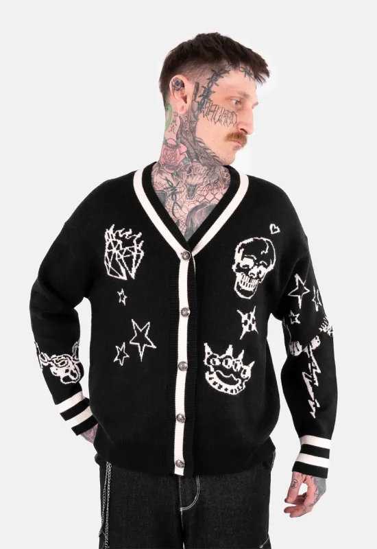 Soren Tattoo Jacquard Cardigan made by Damaged Society