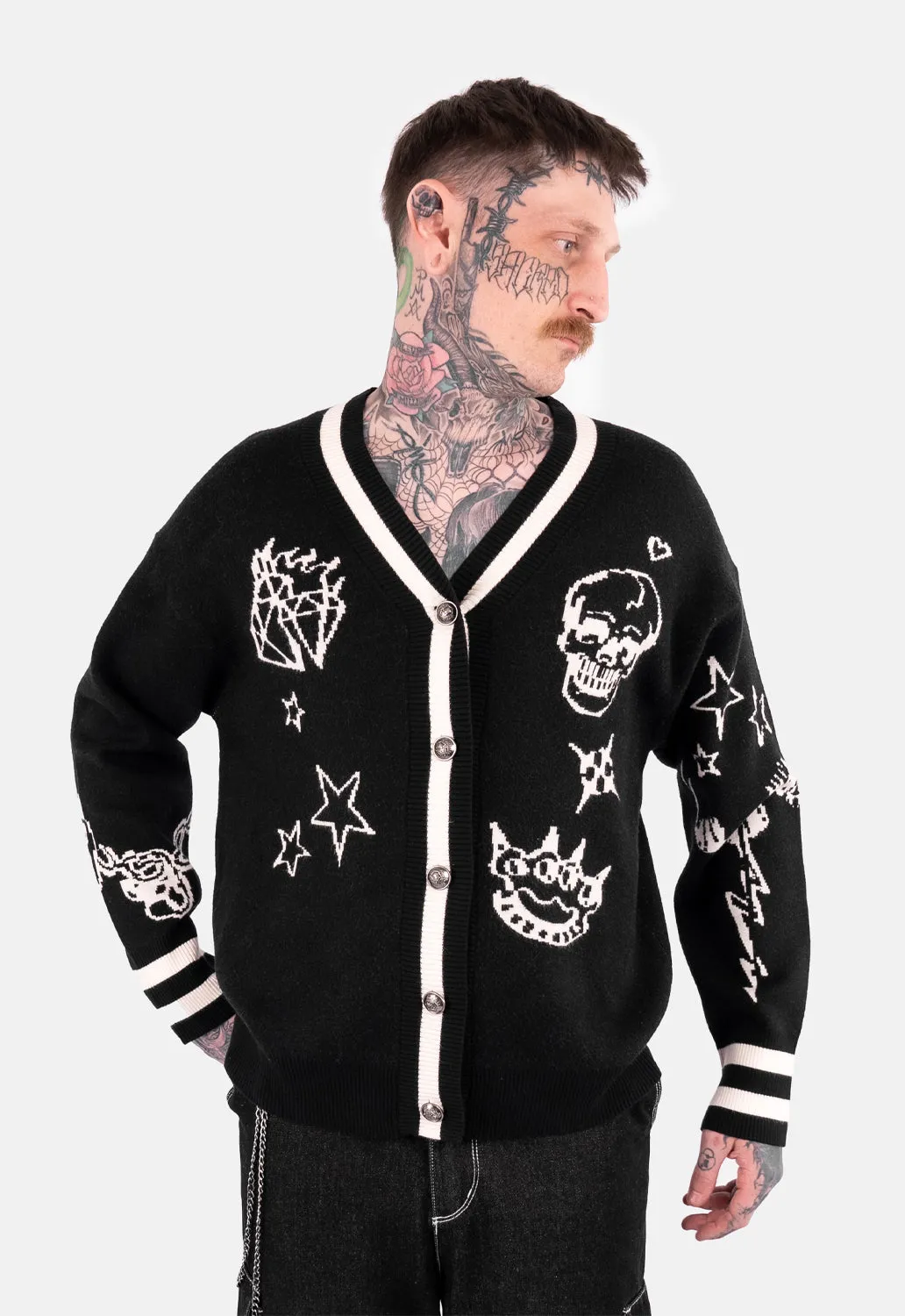 Soren Tattoo Jacquard Cardigan sold by Damaged Society