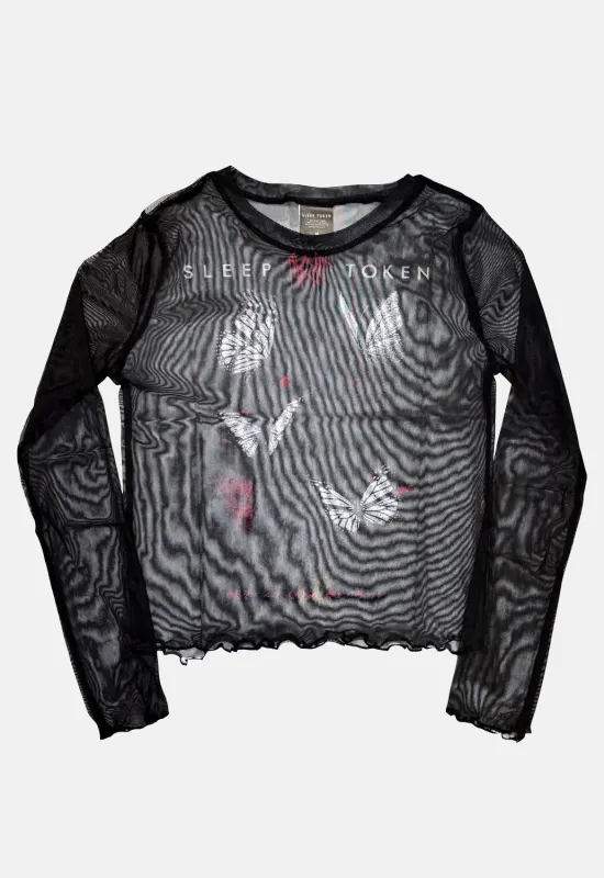 Butterflies Mesh Long Sleeved Crop Top made by Damaged Society