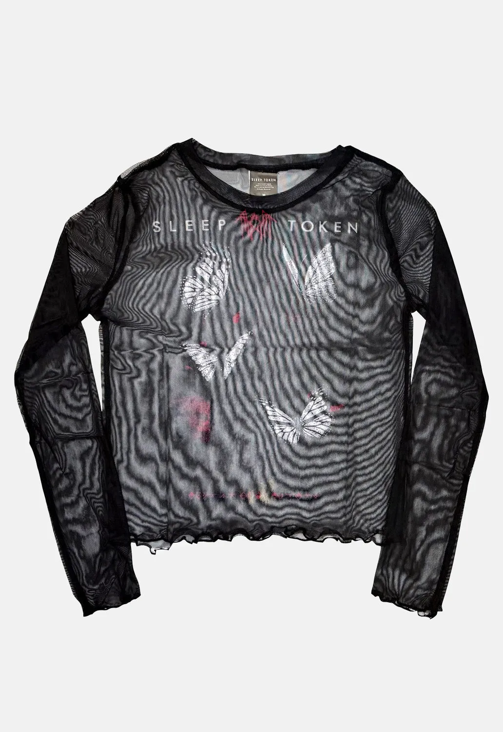 Butterflies Mesh Long Sleeved Crop Top sold by Damaged Society