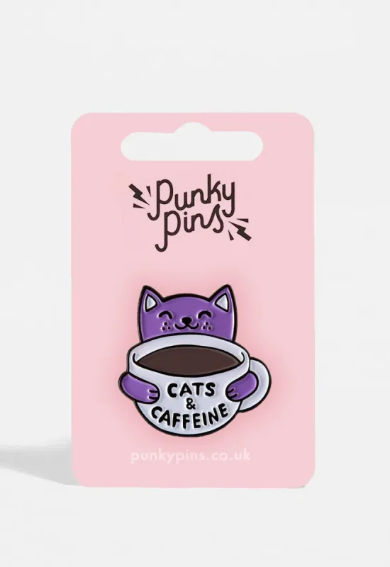 Cats & Caffeine Pin sold by Damaged Society