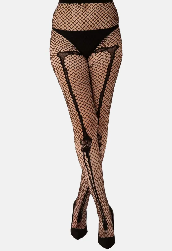 Skeleton Bone Net Tights sold by Damaged Society