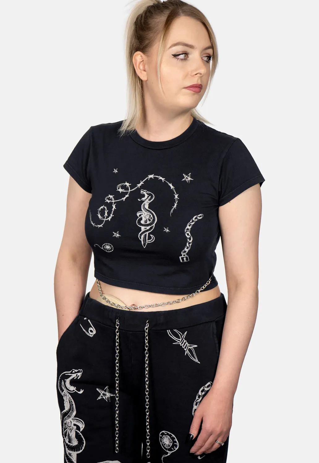 Doodle Print Chain Crop Top sold by Damaged Society