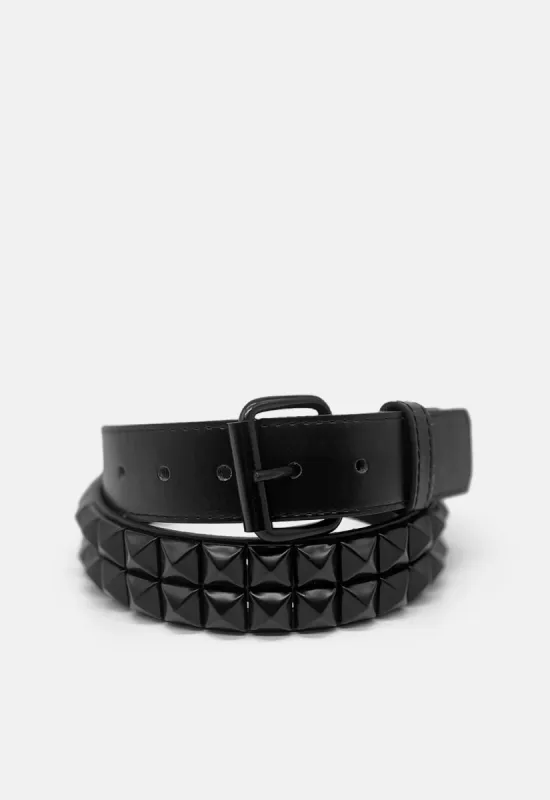 2 Row Pyramid Studded Leather Belt sold by Damaged Society