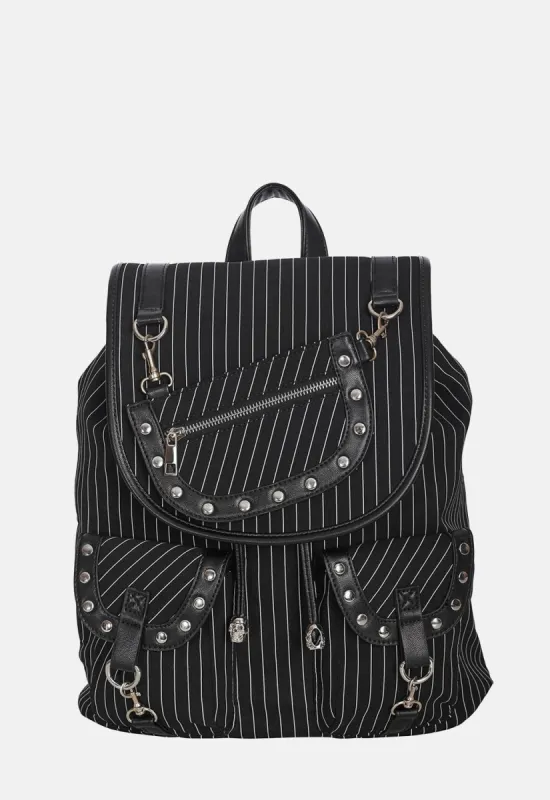 Black Core Pinstripe Backpack made by Damaged Society