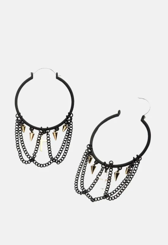 Dangling Chain Plug Hoops sold by Damaged Society